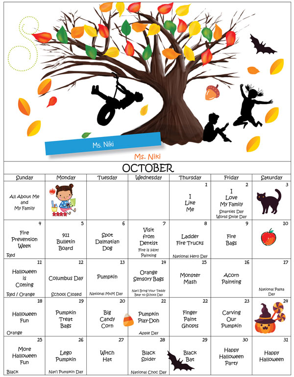 Discovering Me Nursery School 2026-October Calendar for Ms. Niki