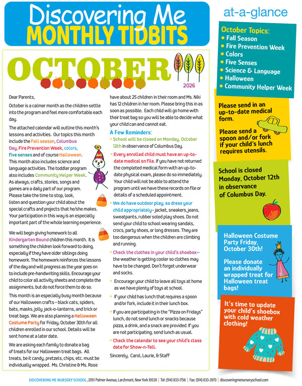 Discovering Me Nursery School 2026-October Newsletter