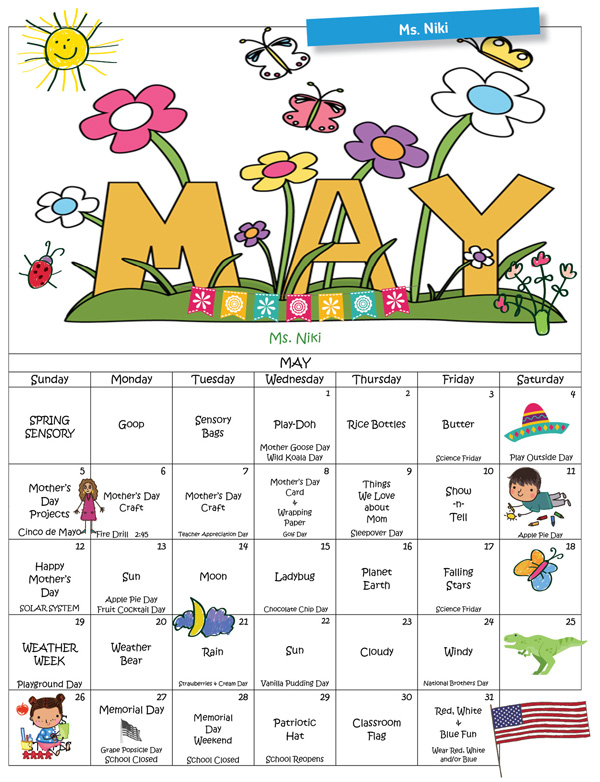 Discovering Me Nursery School 2024 May Calendar Ms. Niki