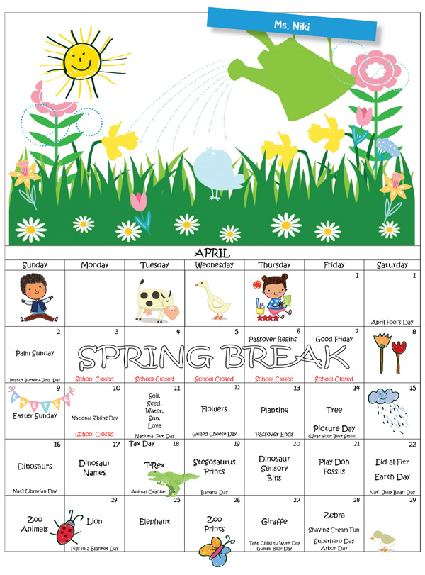 Discovering Me Nursery School April 2023 Activity Calendar-Ms.Niki