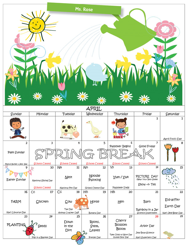 Discovering Me Nursery School April 2023 Activity Calendar-Ms.Rose