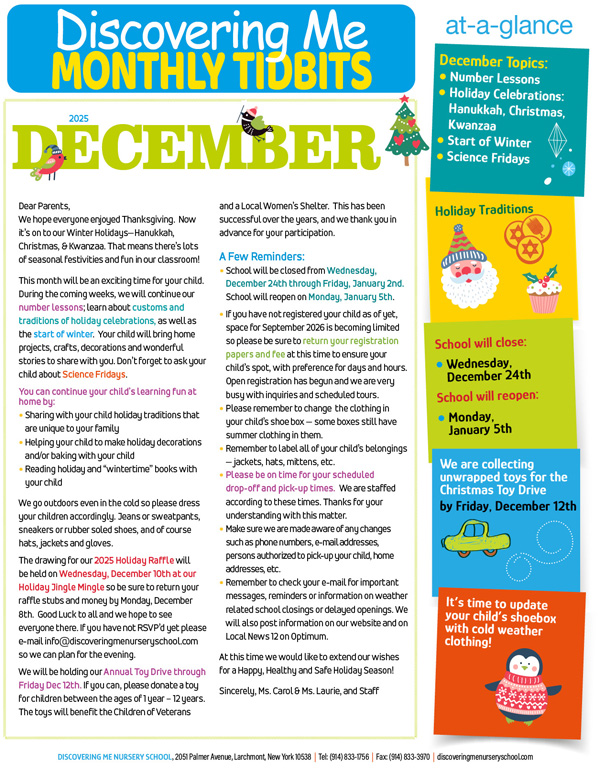Discovering Me Nursery School Dec. 2025 Newsletter