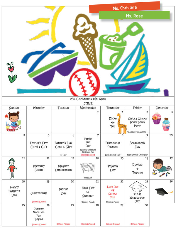 Discovering Me Nursery School June 2023 Calendar