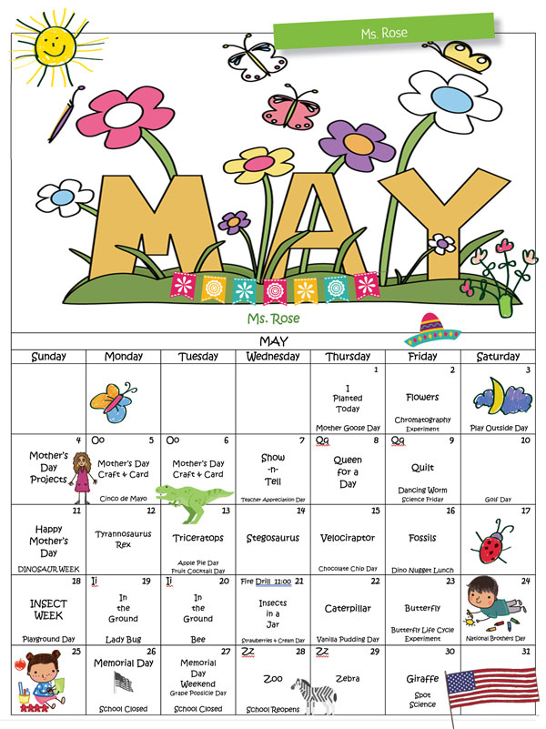 Discovering Me Nursery School May 2025 Ms. Rose Calendar