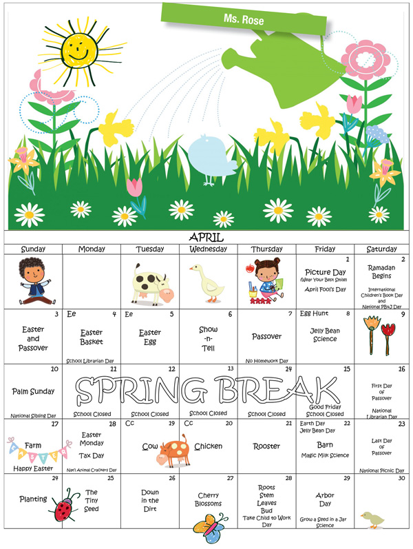 Discovering Me Nursery School April 2022 Ms. Rose calendar