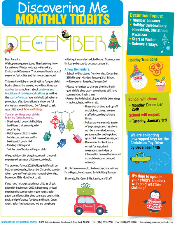 Discovering Me Nursery School  Newsletter-Dec-2022