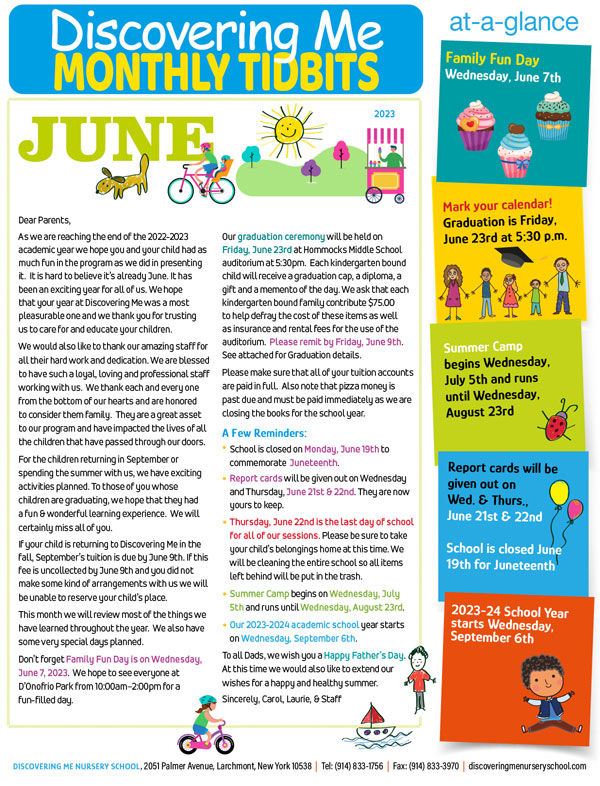 Discovering Me Nursery School June 2023 Newsletter