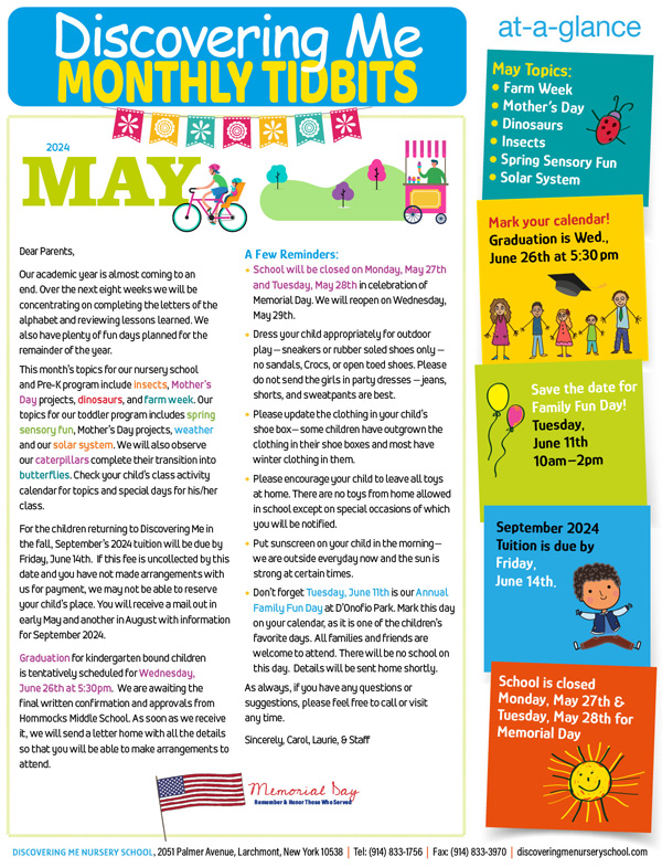 Discovering Me Nursery School 2024 May Newsletter