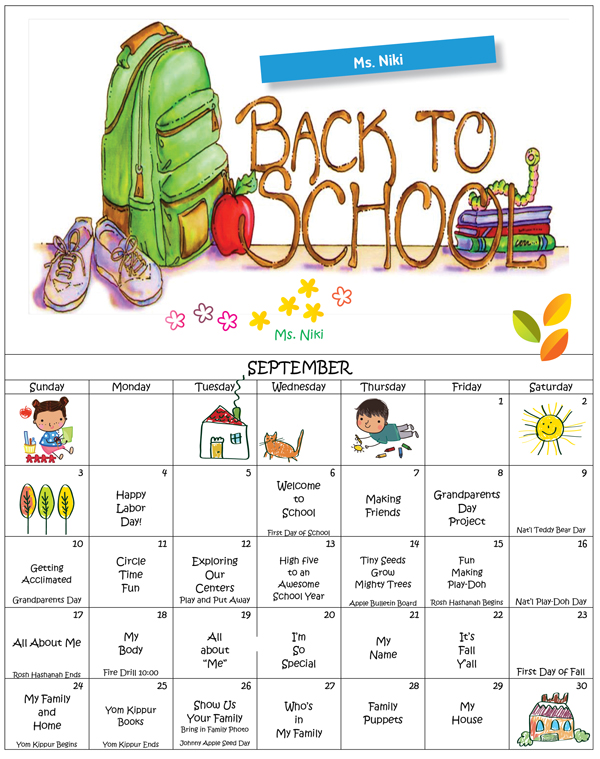 Discovering Me Nursery School September 2023 activity calendar