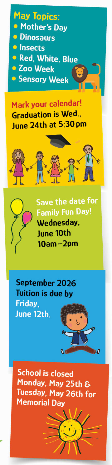 Discovering Me Nursery School May 2026 Sidebar