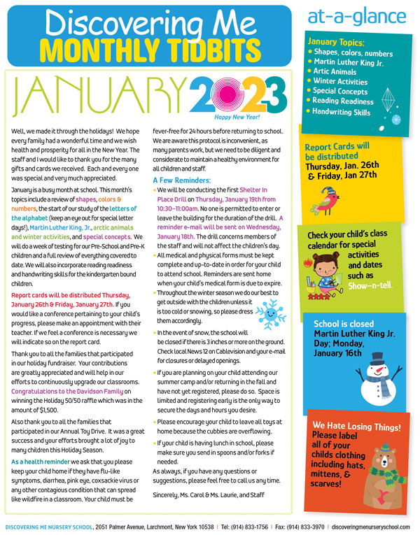 Discovering Me Nursery School Newsletter_January-2023-Newsletter