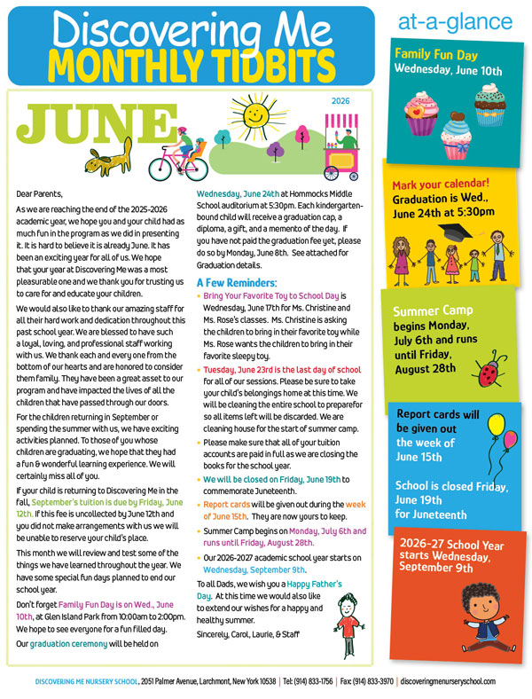 Discovering Me Nursery School 2026 June Newsletter