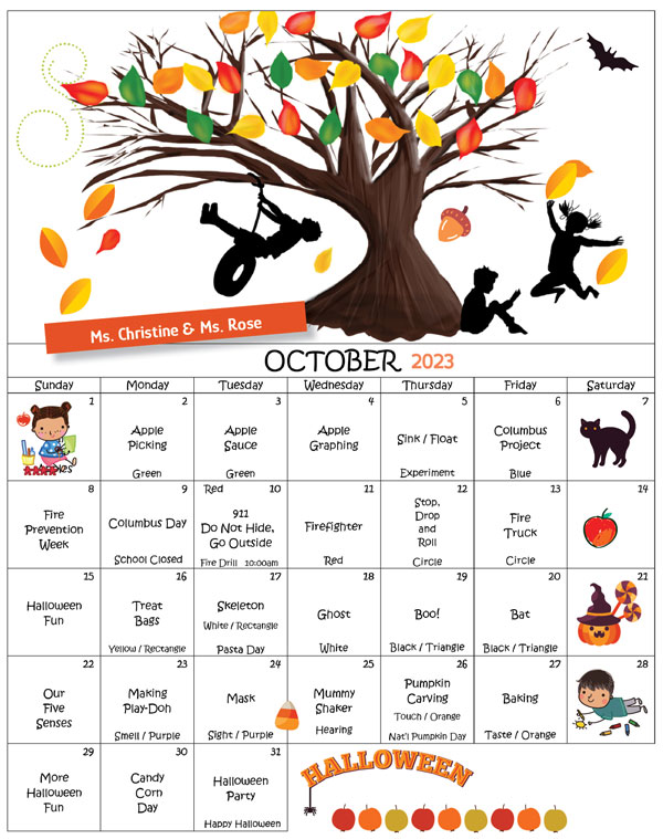 Discovering Me Nursery School October 2023 Calendar