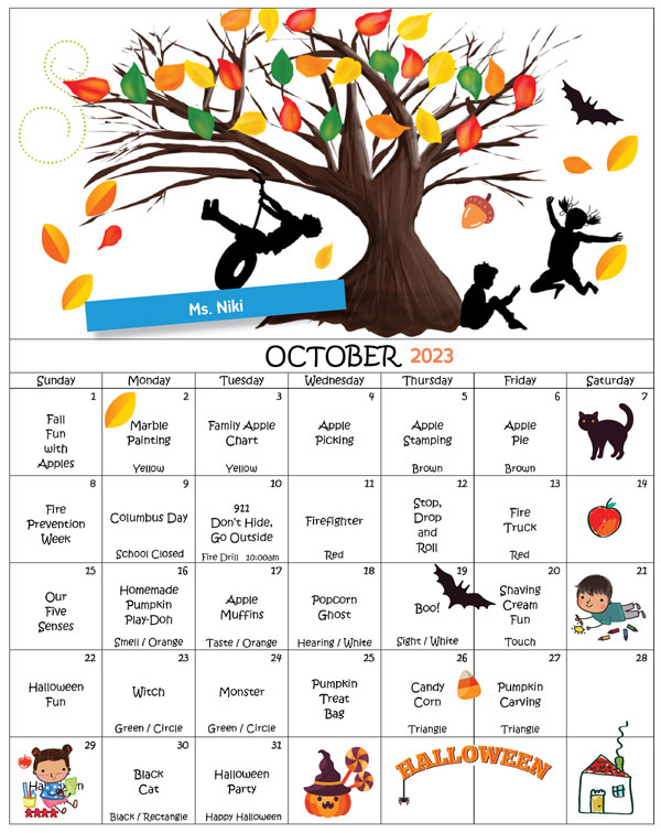 Discovering Me Nursery School October 2023 Calendar